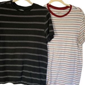 Goodfellow Lot of 2 Mens Medium Blue Short Sleeve T Shirts Crew Neck Striped NEW